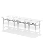 Air Back-to-Back 1600 x 800mm Height Adjustable 6 Person Bench Desk White Top with Scalloped Edge Silver Frame HA02498