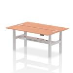 Air Back-to-Back 1800 x 600mm Height Adjustable 2 Person Bench Desk Beech Top with Cable Ports Silver Frame HA02504