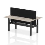 Air Back-to-Back 1800 x 600mm Height Adjustable 2 Person Bench Desk Grey Oak Top with Cable Ports Black Frame with Black Straight Screen HA02509