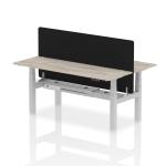 Air Back-to-Back 1800 x 600mm Height Adjustable 2 Person Bench Desk Grey Oak Top with Cable Ports Silver Frame with Black Straight Screen HA02511