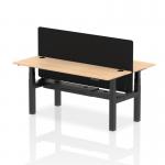 Air Back-to-Back 1800 x 600mm Height Adjustable 2 Person Office Bench Desk Maple Top with Cable Ports Black Frame with Black Straight Screen HA02515