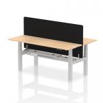 Air Back-to-Back 1800 x 600mm Height Adjustable 2 Person Office Bench Desk Maple Top with Cable Ports Silver Frame with Black Straight Screen HA02517