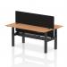 Air Back-to-Back 1800 x 600mm Height Adjustable 2 Person Office Bench Desk Oak Top with Cable Ports Black Frame with Black Straight Screen HA02521