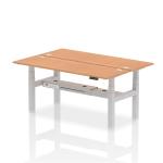Air Back-to-Back 1800 x 600mm Height Adjustable 2 Person Bench Desk Oak Top with Cable Ports Silver Frame HA02522