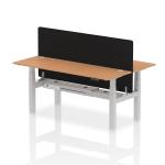 Air Back-to-Back 1800 x 600mm Height Adjustable 2 Person Bench Desk Oak Top with Cable Ports Silver Frame with Black Straight Screen HA02523