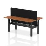 Air Back-to-Back 1800 x 600mm Height Adjustable 2 Person Bench Desk Walnut Top with Cable Ports Black Frame with Black Straight Screen HA02527
