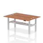 Air Back-to-Back 1800 x 600mm Height Adjustable 2 Person Bench Desk Walnut Top with Cable Ports Silver Frame HA02528