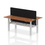 Air Back-to-Back 1800 x 600mm Height Adjustable 2 Person Bench Desk Walnut Top with Cable Ports Silver Frame with Black Straight Screen HA02529