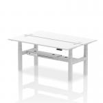 Air Back-to-Back 1800 x 600mm Height Adjustable 2 Person Office Bench Desk White Top with Cable Ports Silver Frame HA02534