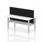 Air Back-to-Back 1800 x 600mm Height Adjustable 2 Person Office Bench Desk White Top with Cable Ports Silver Frame with Black Straight Screen HA02535