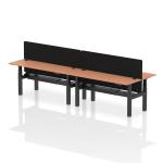Air Back-to-Back 1800 x 600mm Height Adjustable 4 Person Bench Desk Beech Top with Cable Ports Black Frame with Black Straight Screen HA02539