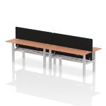 Air Back-to-Back 1800 x 600mm Height Adjustable 4 Person Bench Desk Beech Top with Cable Ports Silver Frame with Black Straight Screen HA02541