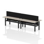 Air Back-to-Back 1800 x 600mm Height Adjustable 4 Person Bench Desk Grey Oak Top with Cable Ports Black Frame with Black Straight Screen HA02545