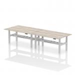 Air Back-to-Back 1800 x 600mm Height Adjustable 4 Person Bench Desk Grey Oak Top with Cable Ports Silver Frame HA02546