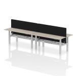 Air Back-to-Back 1800 x 600mm Height Adjustable 4 Person Bench Desk Grey Oak Top with Cable Ports Silver Frame with Black Straight Screen HA02547