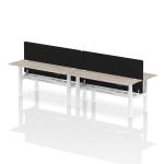 Air Back-to-Back 1800 x 600mm Height Adjustable 4 Person Bench Desk Grey Oak Top with Cable Ports White Frame with Black Straight Screen HA02549