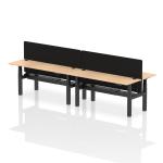 Air Back-to-Back 1800 x 600mm Height Adjustable 4 Person Bench Desk Maple Top with Cable Ports Black Frame with Black Straight Screen HA02551
