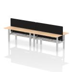 Air Back-to-Back 1800 x 600mm Height Adjustable 4 Person Bench Desk Maple Top with Cable Ports Silver Frame with Black Straight Screen HA02553