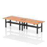 Air Back-to-Back 1800 x 600mm Height Adjustable 4 Person Bench Desk Oak Top with Cable Ports Black Frame HA02556