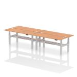 Air Back-to-Back 1800 x 600mm Height Adjustable 4 Person Bench Desk Oak Top with Cable Ports Silver Frame HA02558