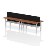 Air Back-to-Back 1800 x 600mm Height Adjustable 4 Person Bench Desk Walnut Top with Cable Ports Silver Frame with Black Straight Screen HA02565