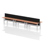 Air Back-to-Back 1800 x 600mm Height Adjustable 6 Person Bench Desk Beech Top with Cable Ports Silver Frame with Black Straight Screen HA02577