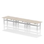 Air Back-to-Back 1800 x 600mm Height Adjustable 6 Person Bench Desk Grey Oak Top with Cable Ports Silver Frame HA02582