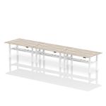 Air Back-to-Back 1800 x 600mm Height Adjustable 6 Person Bench Desk Grey Oak Top with Cable Ports White Frame HA02584