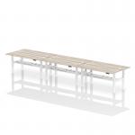 Air Back-to-Back 1800 x 600mm Height Adjustable 6 Person Bench Desk Grey Oak Top with Cable Ports White Frame HA02584