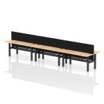 Air Back-to-Back 1800 x 600mm Height Adjustable 6 Person Bench Desk Maple Top with Cable Ports Black Frame with Black Straight Screen HA02587