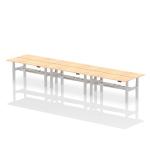 Air Back-to-Back 1800 x 600mm Height Adjustable 6 Person Bench Desk Maple Top with Cable Ports Silver Frame HA02588