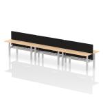 Air Back-to-Back 1800 x 600mm Height Adjustable 6 Person Bench Desk Maple Top with Cable Ports Silver Frame with Black Straight Screen HA02589