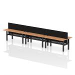 Air Back-to-Back 1800 x 600mm Height Adjustable 6 Person Bench Desk Oak Top with Cable Ports Black Frame with Black Straight Screen HA02593