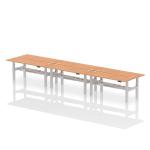 Air Back-to-Back 1800 x 600mm Height Adjustable 6 Person Bench Desk Oak Top with Cable Ports Silver Frame HA02594