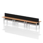 Air Back-to-Back 1800 x 600mm Height Adjustable 6 Person Bench Desk Oak Top with Cable Ports Silver Frame with Black Straight Screen HA02595
