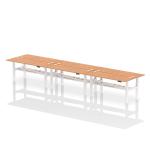 Air Back-to-Back 1800 x 600mm Height Adjustable 6 Person Bench Desk Oak Top with Cable Ports White Frame HA02596