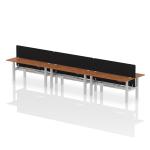 Air Back-to-Back 1800 x 600mm Height Adjustable 6 Person Bench Desk Walnut Top with Cable Ports Silver Frame with Black Straight Screen HA02601