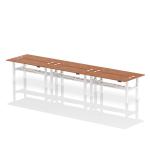 Air Back-to-Back 1800 x 600mm Height Adjustable 6 Person Bench Desk Walnut Top with Cable Ports White Frame HA02602