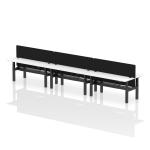 Air Back-to-Back 1800 x 600mm Height Adjustable 6 Person Bench Desk White Top with Cable Ports Black Frame with Black Straight Screen HA02605