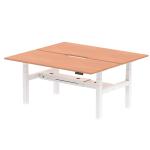 Air Back-to-Back 1800 x 800mm Height Adjustable 2 Person Bench Desk Beech Top with Scalloped Edge White Frame HA02620