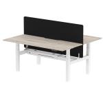 Air Back-to-Back 1800 x 800mm Height Adjustable 2 Person Bench Desk Grey Oak Top with Scalloped Edge White Frame with Charcoal Straight Screen HA02633