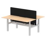 Air Back-to-Back 1800 x 800mm Height Adjustable 2 Person Bench Desk Maple Top with Scalloped Edge Silver Frame with Charcoal Straight Screen HA02643