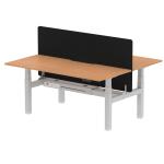 Air Back-to-Back 1800 x 800mm Height Adjustable 2 Person Bench Desk Oak Top with Scalloped Edge Silver Frame with Charcoal Straight Screen HA02655