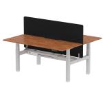 Air Back-to-Back 1800 x 800mm Height Adjustable 2 Person Bench Desk Walnut Top with Scalloped Edge Silver Frame with Charcoal Straight Screen HA02667