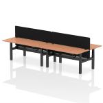 Air Back-to-Back 1800 x 800mm Height Adjustable 4 Person Bench Desk Beech Top with Cable Ports Black Frame with Black Straight Screen HA02683