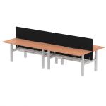 Air Back-to-Back 1800 x 800mm Height Adjustable 4 Person Bench Desk Beech Top with Scalloped Edge Silver Frame with Charcoal Straight Screen HA02691