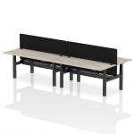 Air Back-to-Back 1800 x 800mm Height Adjustable 4 Person Bench Desk Grey Oak Top with Cable Ports Black Frame with Black Straight Screen HA02695