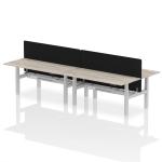 Air Back-to-Back 1800 x 800mm Height Adjustable 4 Person Bench Desk Grey Oak Top with Cable Ports Silver Frame with Black Straight Screen HA02697