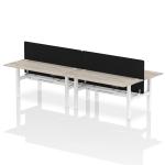 Air Back-to-Back 1800 x 800mm Height Adjustable 4 Person Bench Desk Grey Oak Top with Cable Ports White Frame with Black Straight Screen HA02699