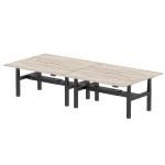 Air Back-to-Back 1800 x 800mm Height Adjustable 4 Person Bench Desk Grey Oak Top with Scalloped Edge Black Frame HA02700